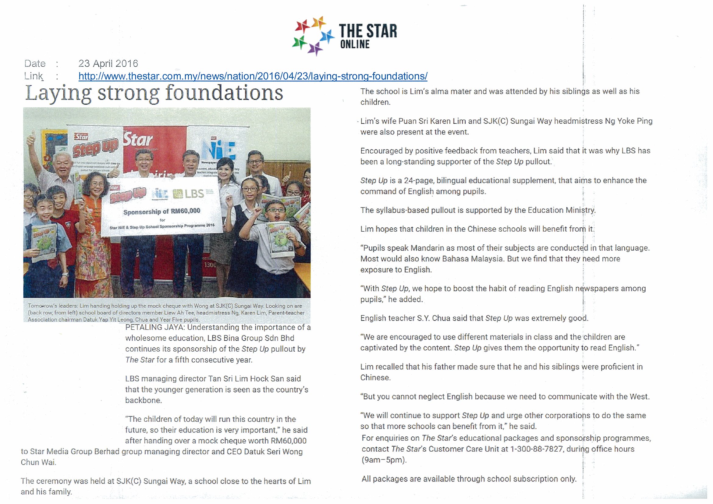 2016.04.23 The Star Online – Laying strong foundations