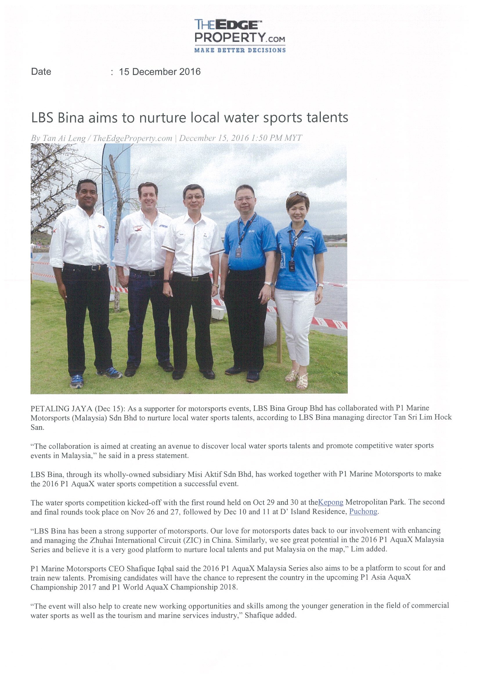 2016.12.15 The Edge Online – LBS Bina aims to nurture local water sports talents