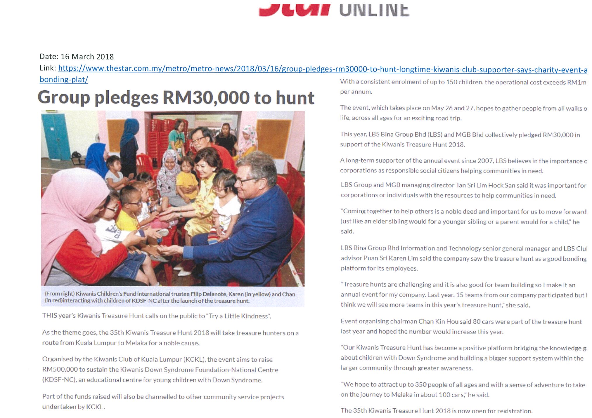 2018.03.16 The Star Online – Group pledges RM30,000 to hunt